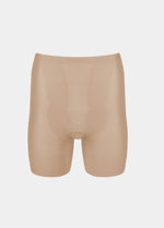 Still product image of Everyday Shaper Bermuda in cappuccino, mid-waisted seamless shapewear shorts. Long leg design extending to mid-thigh, with smooth fabric, seamless waistband, and invisible finish for light shaping under clothing.