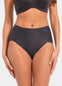 Back view of a model wearing Everyday Shaper Brief in black, mid-waisted seamless shapewear brief. Cropped image showing smooth fabric, seamless edges, and full back coverage designed for invisible shaping under clothing.