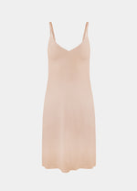 Still product image of Everyday Underdress in cappuccino, lightweight underdress with V-neckline and adjustable straps. Smooth, flowy fabric with relaxed fit and mid-thigh length, designed as an invisible base layer under clothing.