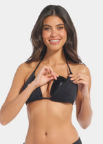 Woman wearing a black Double Sticky Push-Up under a bikini top
