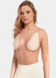 Front view of a model wearing the latte-colored Beverly Hills Secret breast lift tapes, showcasing the ultra-thin adhesive tapes that lift and support the bust while creating a smooth, invisible look under clothing.
