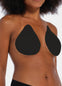 Front view of a model wearing the black Beverly Hills Secret breast lift tapes, showcasing the ultra-thin adhesive tapes that lift and support the bust while creating a smooth, invisible look under clothing.