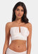 This image features a model demonstrating the use of the Boob Tape XL, which is designed to lift and support breasts without the need for a bra. The tape appears skin-friendly and stretchy, with a beige color that blends well with skin tones.