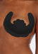 Front view of a model wearing the black Freedom Form adhesive breast lift strips, showcasing the strapless and backless design that lifts and supports the bust while remaining invisible under clothing.