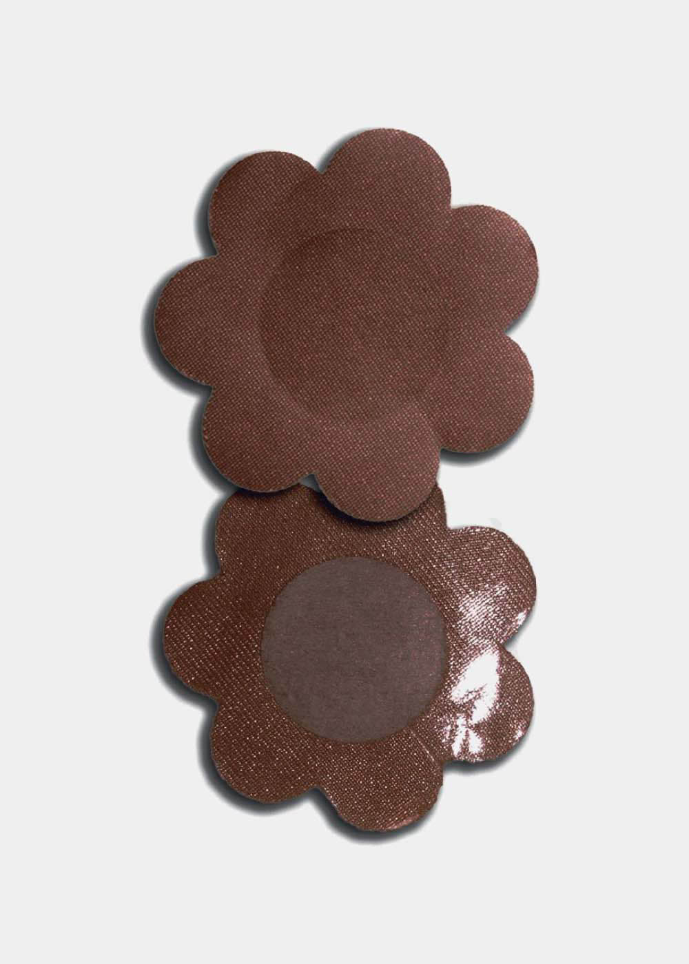 Still front product view of the chocolate-colored Secret Covers, showcasing the smooth, soft nipple covers designed for discreet coverage and an invisible look under clothing.