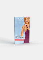 Front view of the Secret Lift Covers packaging box, featuring the branded design and product information, showing the lifting nipple covers solution.