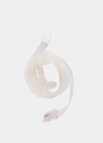 Still product image of the white Low Back Strap, featuring a soft, durable silicone strap with hook-and-eye ends designed to create a low-back effect with any bra that has a back closure.