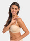 Front view of a model wearing the Magic Comfort Strap, featuring a soft silicone anti-slip shoulder strap placed under the bra strap to prevent sliding and relieve pressure, with a clear and discreet design for comfortable, seamless wear.