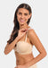 Front view of a model wearing the Magic Comfort Strap, featuring a soft silicone anti-slip shoulder strap placed under the bra strap to prevent sliding and relieve pressure, with a clear and discreet design for comfortable, seamless wear.