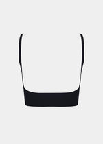 Still back product view of the black Bamboo Low Back Bra, showcasing the smooth low-back design, seamless finish, and adjustable spaghetti straps for an invisible look under clothing.
