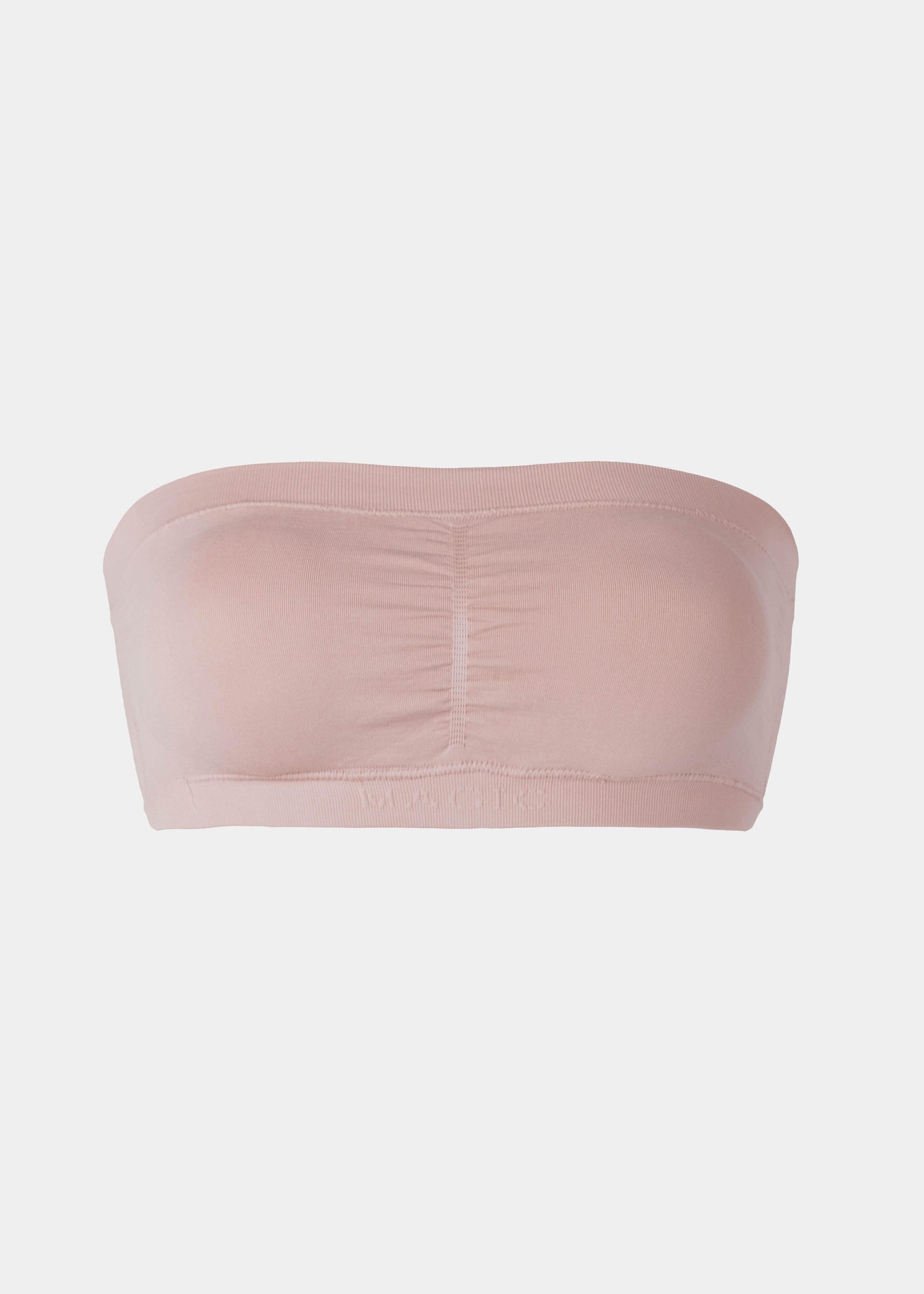 Still front product view of the rose-colored Bamboo Bandeau Bra, showcasing the strapless, wireless design in soft bamboo fabric with removable pads and a clean, seamless finish.