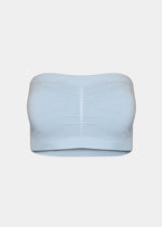 Still front product view of the soft blue Bamboo Bandeau Bra, highlighting the strapless, wireless design in soft bamboo fabric with removable pads and a smooth, seamless finish.