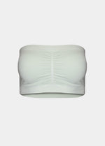 Still front product view of the soft green Bamboo Bandeau Bra, showcasing the strapless, wireless design in smooth bamboo fabric with removable pads and a clean, seamless finish.
