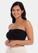 Front view of a model wearing the black Bamboo Bandeau Bra, a strapless wireless bra made from soft, eco-friendly bamboo fabric. The seamless design features removable pads for natural shaping and a smooth, comfortable fit ideal under strapless outfits