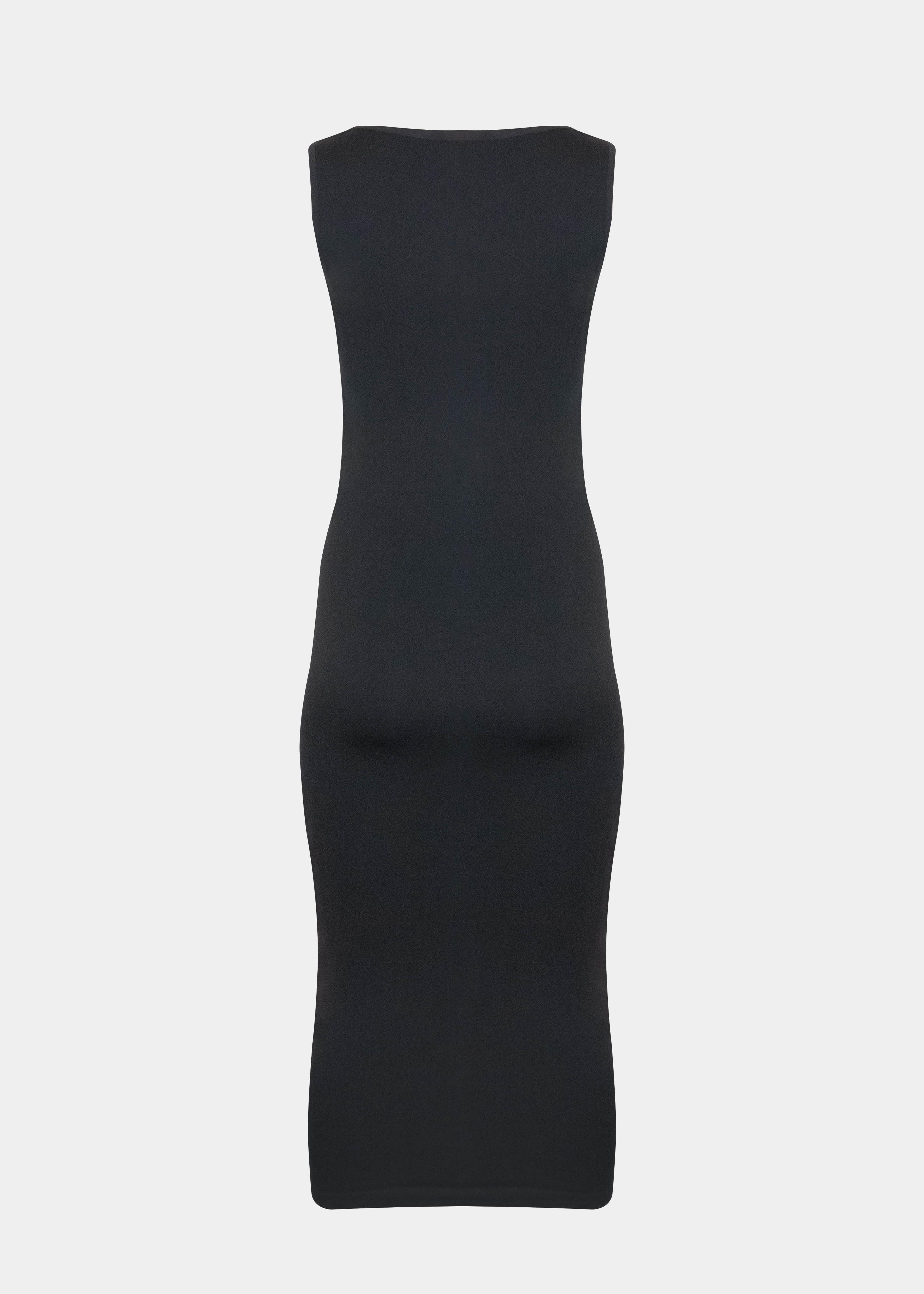 Still back product view of the doppio-colored Bodycon Dress, showcasing the sleeveless midi-length silhouette, seamless curve-hugging design, and smooth finish with a secure hem to prevent rolling.