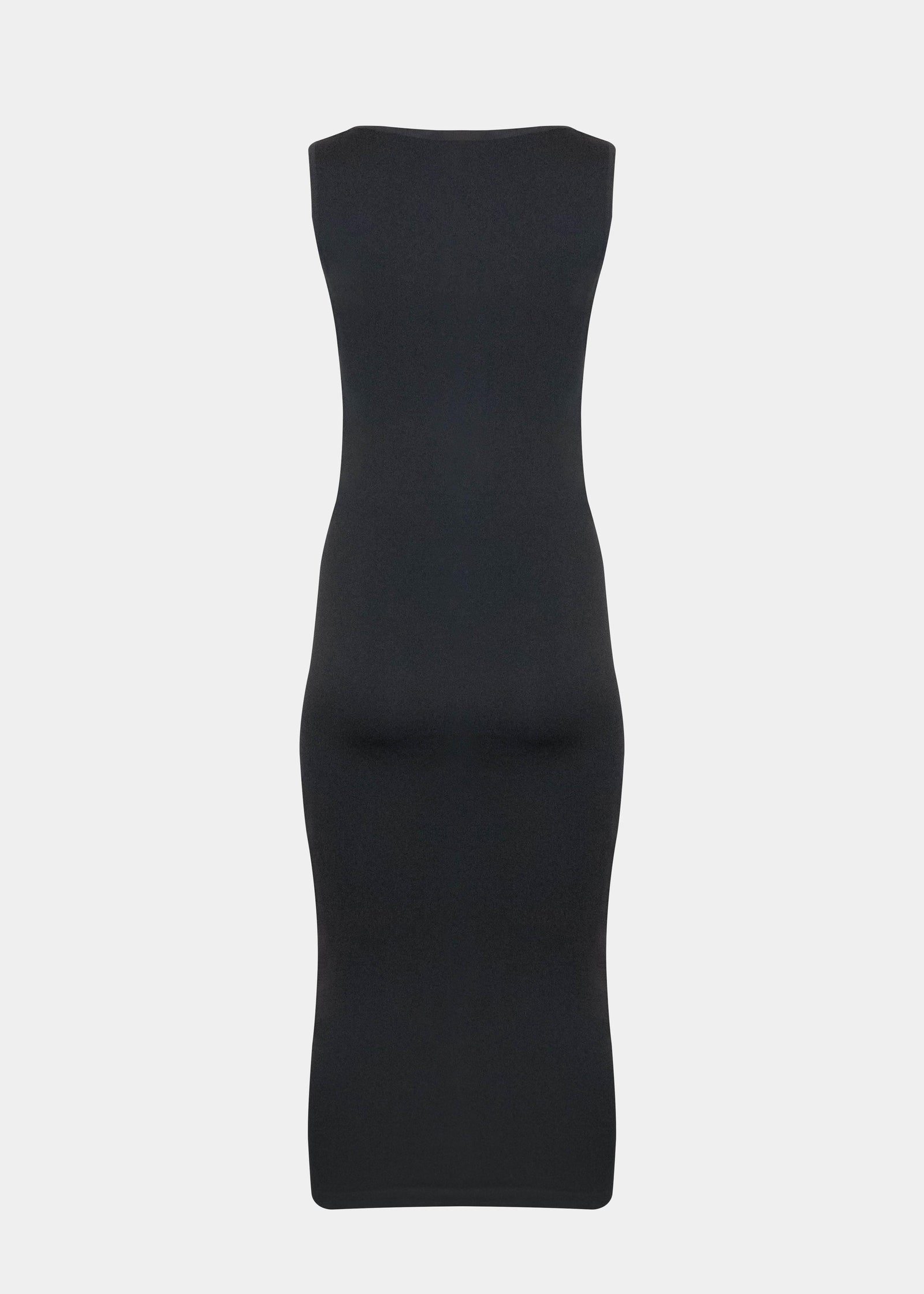 Still back product view of the doppio-colored Bodycon Dress, showcasing the sleeveless midi-length silhouette, seamless curve-hugging design, and smooth finish with a secure hem to prevent rolling.