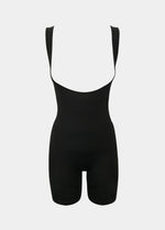 Front product-only view of the black Seamless Bodysuit in a wear-your-own-bra style, highlighting the seamless fabric, medium shaping panels through the tummy and waist, and a smooth, invisible finish.