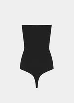 Still back product view of the black Bandeau Thong Body, highlighting the seamless design with medium shaping through the waist and back, a smooth bandeau finish, and a thong cut for an invisible look under clothing