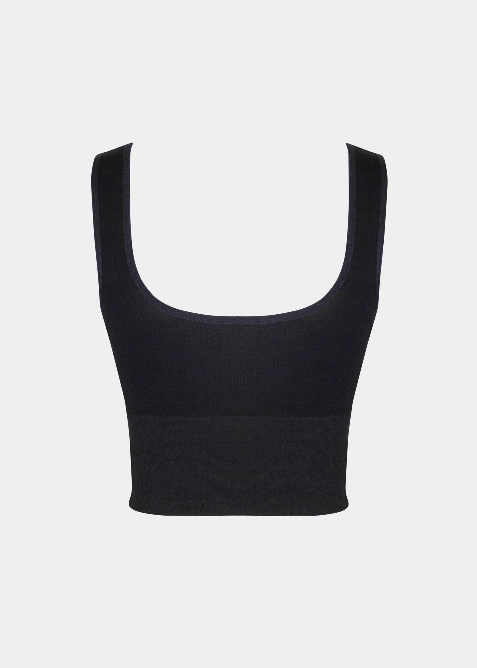 Back product view of the black Bamboo Shape Bra, highlighting the smooth, seamless bamboo fabric, wide supportive straps, and the broad underband for added shaping and comfort.
