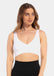 Front view of a model wearing a white Comfort Plunge Bra made from soft, seamless fabric. The wireless bra features a deep V-neckline for a flattering cleavage, wider supportive straps, and a smooth, closure-free back for a clean, comfortable fit.