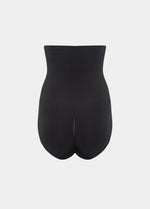 Back view of a model wearing the black Comfort Waistnipper Brief, showcasing the high-waisted seamless fit with a smooth finish and subtle lift-enhancing zone at the back.