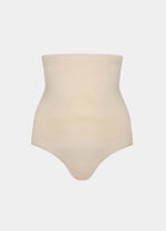 Still front view of a model wearing the Comfort Waistnipper Brief, highlighting the high-waisted seamless design that smooths the tummy and waist, with a clean, invisible finish and a supportive, comfortable fit.