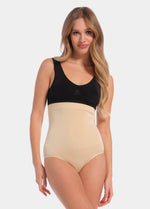 Front view of a model wearing the Comfort Waistnipper Brief, a high-waisted seamless shaping brief that smooths the tummy, waist, and back. The design features a clean, invisible finish with a high-rise waistband and a comfortable, supportive fit.