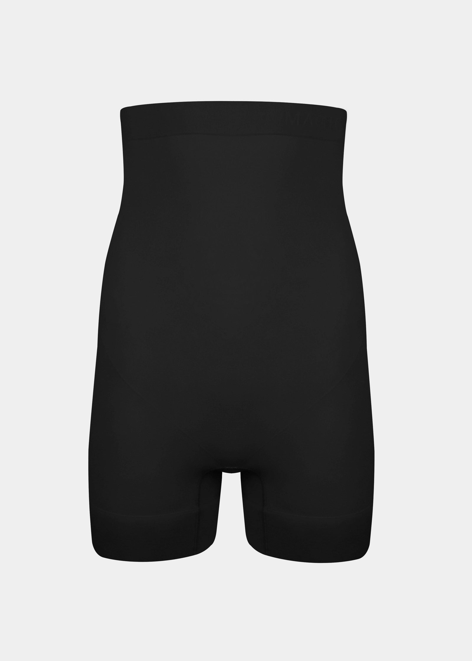 Front product view of high-waisted seamless shaping shorts, highlighting the smooth, sculpting panel across the tummy, high-rise waistband, and clean, invisible finish at the leg openings.
