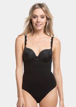 A model wearing High Waist Comfort Thong on a greyish background