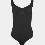 Black bodysuit on a white background