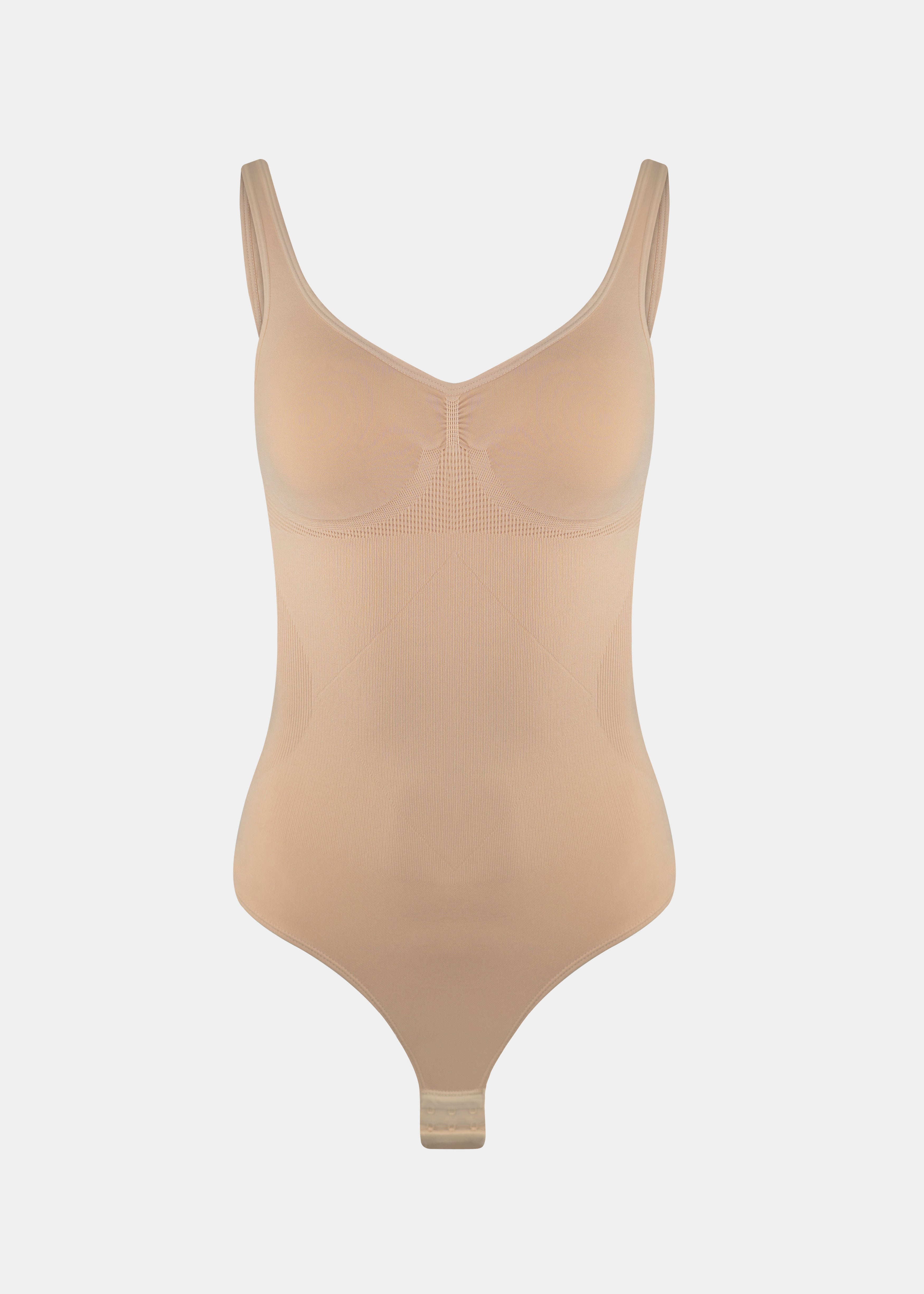 Beige bodysuit on a light gray background