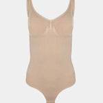 Beige bodysuit on a light gray background