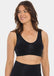 Woman wearing a black Shimmer Bra on a white background
