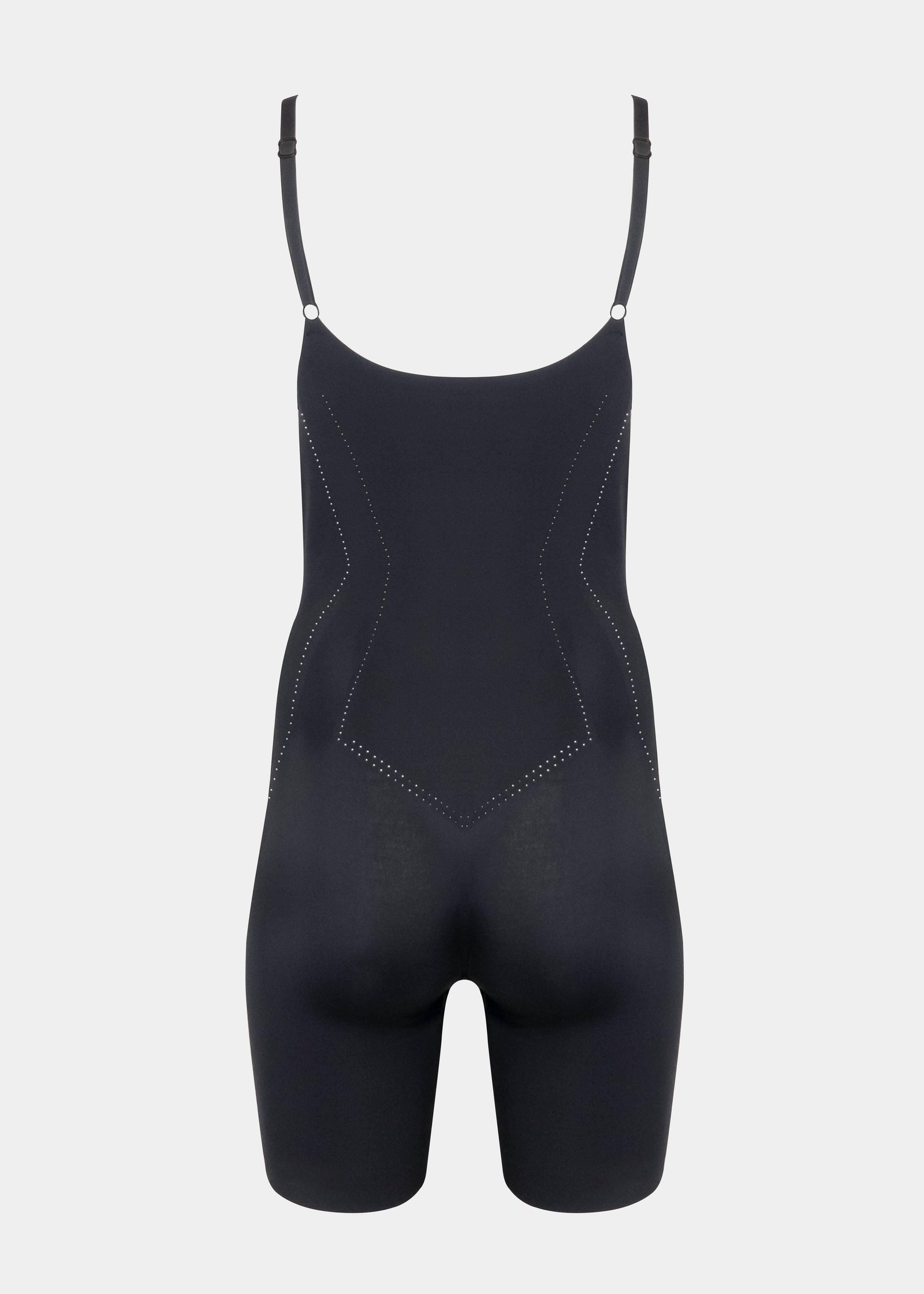Back view of the Black Dream Shaper Dress with a strapless design and a seamless finish.