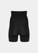 High-waisted black Body Control Bermuda. Still product picture back view