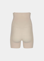 A high-waisted lattte Body Control Bermuda. Still product back view
