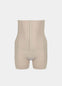A high-waisted latte bermuda shorts with a hook-and-eye front closure.