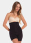 A model wearing high-waisted black Body Control Bermuda with a hook-and-eye front closure.