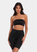 A pair of black, satin-look medium-rise biker shorts with a smooth, stretchy fabric.