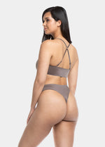 Espresso Gloss Scoop Bra, showing the backview, the luxury and satin look of the thong