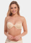 A woman wearing a latte Magical Strapless bra