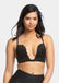 This image features the black V-Bra Lace, a stylish and functional bra designed with a deep plunge neckline and an extra low back, making it invisible under sheer tops and dresses. The bra is beautifully crafted with intricate lace and mesh details, adding a touch of elegance.