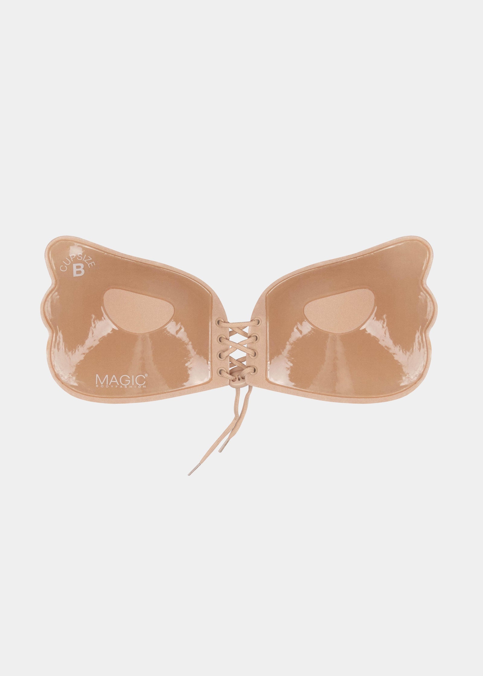 Inside of caramel adhesive bra