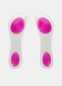 A pair of pink and white silicone gel shoe inserts designed to prevent feet from sliding forward in shoes.