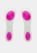 A pair of pink and white silicone gel shoe inserts designed to prevent feet from sliding forward in shoes.