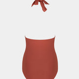 Sunset Shaping Halter Swimsuit top with a bow on a white background